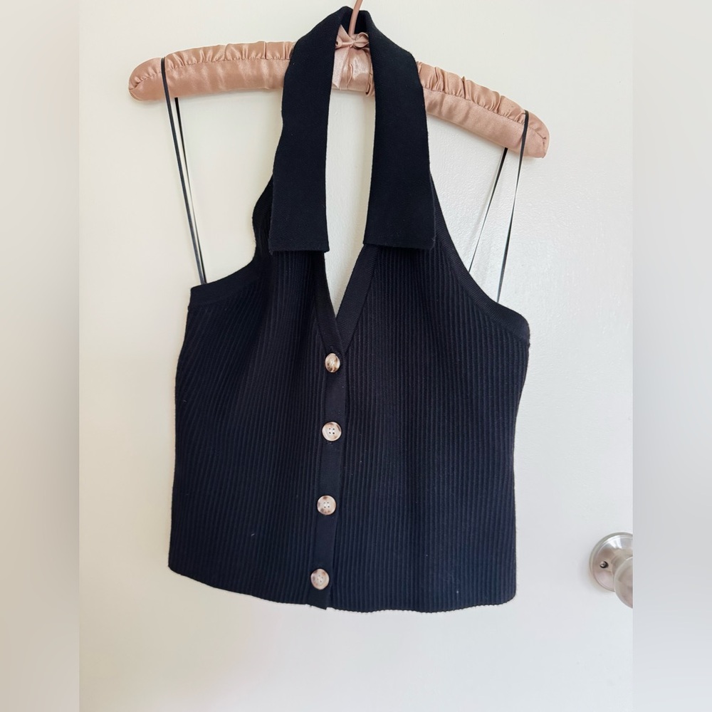 Express Black Ribbed Halter Top